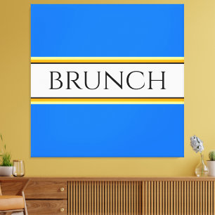 Fun Festive Bright Blue White BRUNCH Text Stripes Canvas Afdruk
