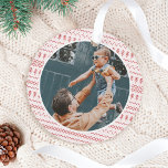 Fun Festive Red Knitting Motif<br><div class="desc">Amusant et festif ornement photo de Noël avec notre amusant et festif tricot rouge motif cousu. Customisez avec votre photo à l'avant et à l'arrière. Conception par Moodthology Papery.</div>