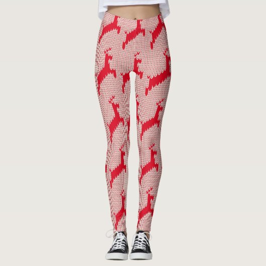 Fun Festive Reindeer Red Sweater Leggings (Devant)
