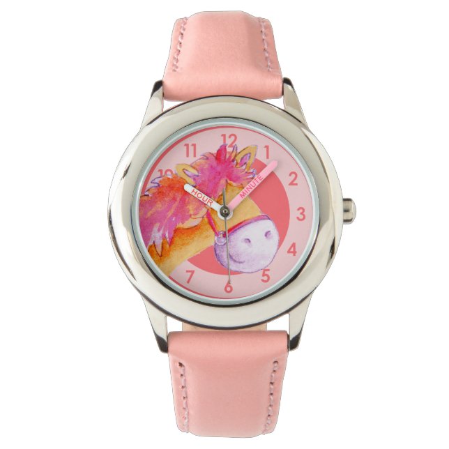 Fun filles pony art rose poignet montre (devant)