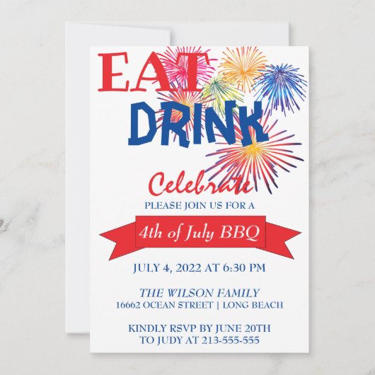 Fun Fireworks BBQ Invitation (Devant)
