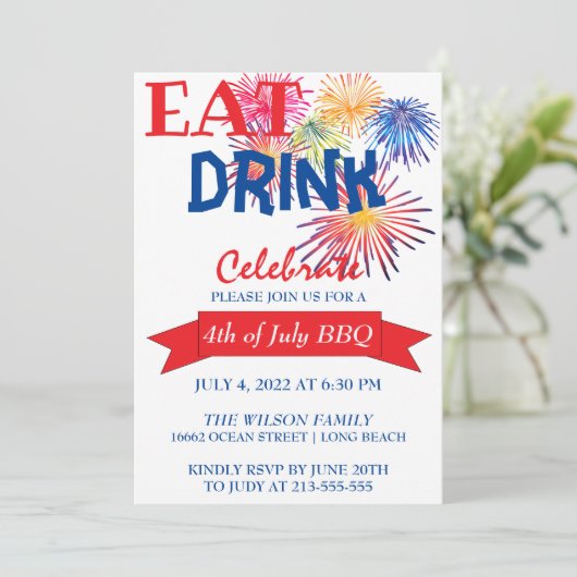 Fun Fireworks BBQ Invitation (Debout devant)