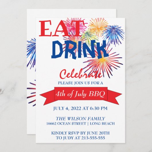 Fun Fireworks BBQ Invitation (Devant / Derrière)