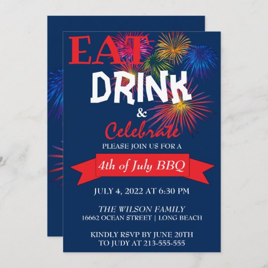 Fun Fireworks BBQ Invitation (Devant / Derrière)