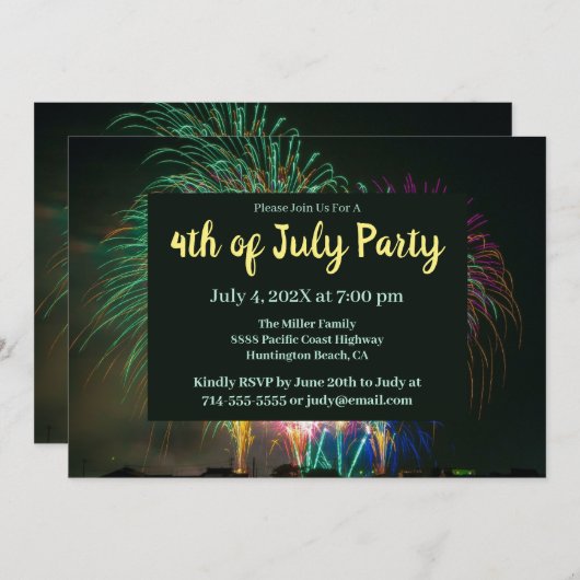 Fun Fireworks Invitation de la fête (Devant / Derrière)