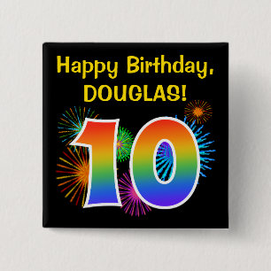 Fun Fireworks + Rainbow Pattern "10" Birthday # Vierkante Button 5,1 Cm