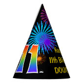 Fun Fireworks + Rainbow Pattern "11" Birthday # Feesthoedjes (Links)