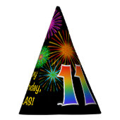 Fun Fireworks + Rainbow Pattern "11" Birthday # Feesthoedjes (Rechts)