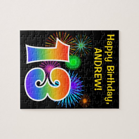 Fun Fireworks + Rainbow Pattern "13" Birthday # Legpuzzel (Horizontaal)