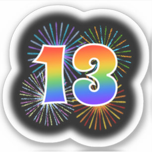 Fun Fireworks + Rainbow Pattern "13" Event # Sticker