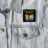 Fun Fireworks + Rainbow Pattern "14" Birthday # Vierkante Button 5,1 Cm (In situ)