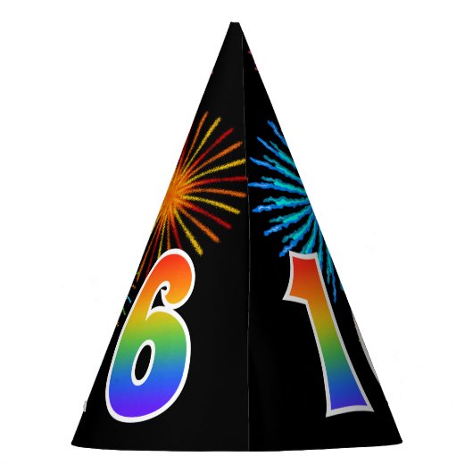 Fun Fireworks + Rainbow Pattern "16" Birthday # Feesthoedjes (Achterkant)