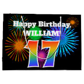 Fun Fireworks + Rainbow Pattern "17" Birthday # Groot Cadeauzakje (Achterkant)