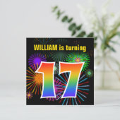 Fun Fireworks + Rainbow Pattern "17" Birthday # Kaart (Staand voorkant)