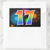 Fun Fireworks + Rainbow Pattern "17" Event Number Rechthoekige Sticker (Tas)