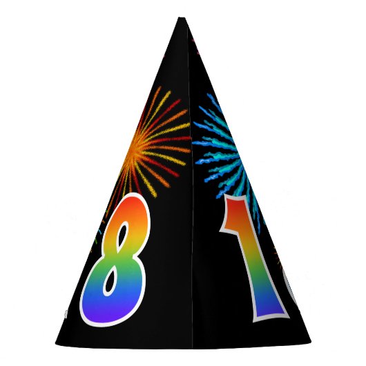 Fun Fireworks + Rainbow Pattern "18" Birthday # Feesthoedjes (Achterkant)