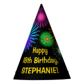 Fun Fireworks + Rainbow Pattern "18" Birthday # Feesthoedjes (Voorkant)
