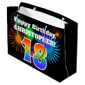Fun Fireworks + Rainbow Pattern "18" Birthday # Groot Cadeauzakje (Achterkant Gekanteld)