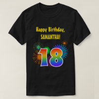Fun Fireworks + Rainbow Pattern "18" Birthday #
