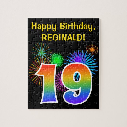 Fun Fireworks + Rainbow Pattern "19" Birthday # Legpuzzel (Verticaal)