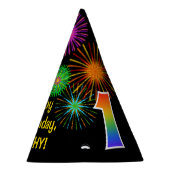 Fun Fireworks + Rainbow Pattern "1" Birthday # Feesthoedjes (Rechts)