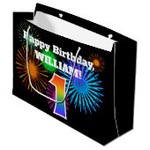 Fun Fireworks + Rainbow Pattern "1" Birthday # Groot Cadeauzakje (Voorkant Gekanteld)