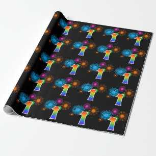 Fun Fireworks + Rainbow Pattern "1" Event Number Cadeaupapier