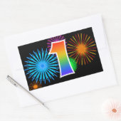 Fun Fireworks + Rainbow Pattern "1" Event Number Rechthoekige Sticker (Envelop)