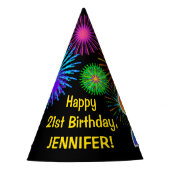 Fun Fireworks + Rainbow Pattern "21" Birthday # Feesthoedjes (Voorkant)