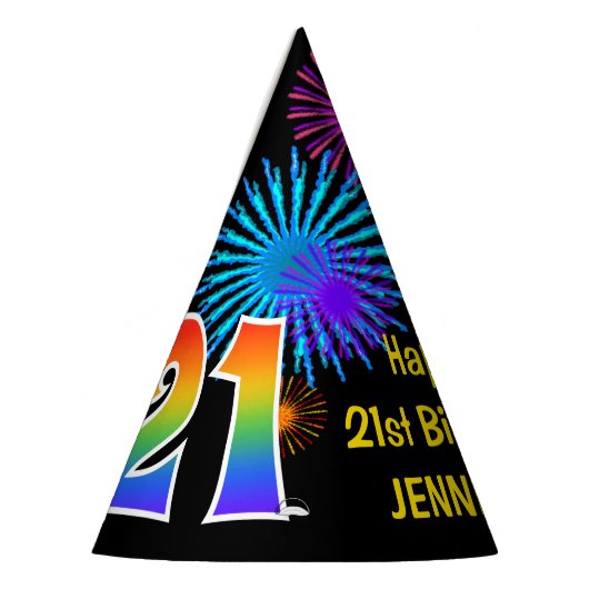 Fun Fireworks + Rainbow Pattern "21" Birthday # Feesthoedjes (Links)