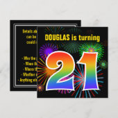 Fun Fireworks + Rainbow Pattern "21" Birthday # Kaart (Voorkant / Achterkant)