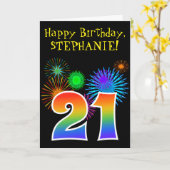 Fun Fireworks + Rainbow Pattern "21" Birthday # Kaart (Gele Bloem)