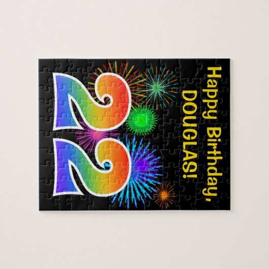 Fun Fireworks + Rainbow Pattern "22" Birthday # Legpuzzel (Horizontaal)