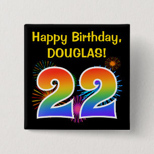 Fun Fireworks + Rainbow Pattern "22" Birthday # Vierkante Button 5,1 Cm