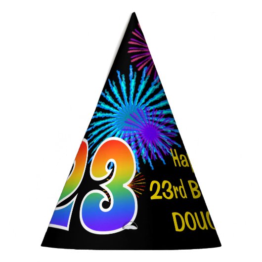 Fun Fireworks + Rainbow Pattern "23" Birthday # Feesthoedjes (Links)