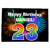 Fun Fireworks + Rainbow Pattern "23" Birthday # Groot Cadeauzakje (Achterkant)