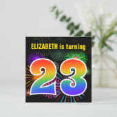 Fun Fireworks + Rainbow Pattern "23" Birthday # Kaart (Staand voorkant)