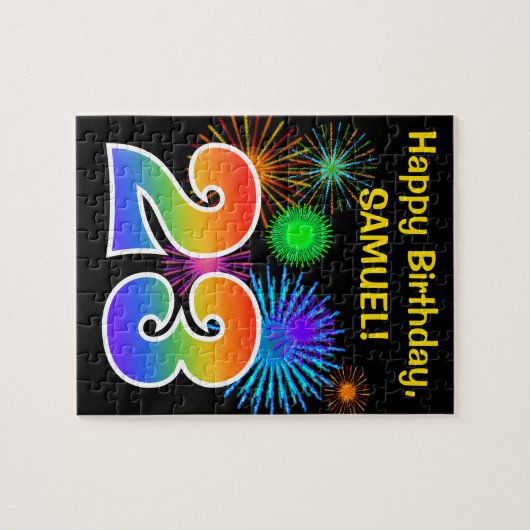 Fun Fireworks + Rainbow Pattern "23" Birthday # Legpuzzel (Horizontaal)