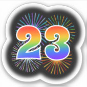 Fun Fireworks + Rainbow Pattern "23" Event # Sticker (Voorkant)