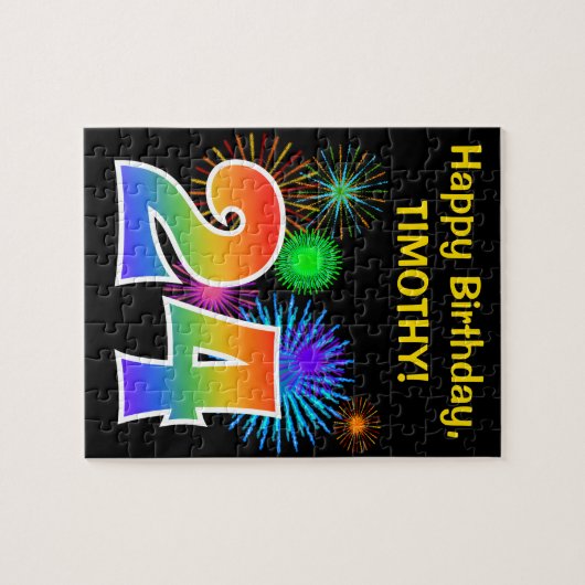 Fun Fireworks + Rainbow Pattern "24" Birthday # Legpuzzel (Horizontaal)