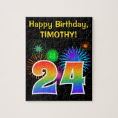 Fun Fireworks + Rainbow Pattern "24" Birthday # Legpuzzel (Verticaal)