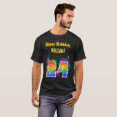 Fun Fireworks + Rainbow Pattern "24" Birthday # T-shirt (Voorkant volledig)