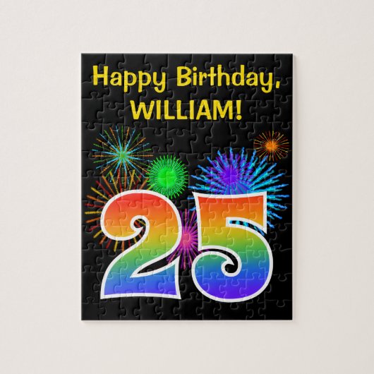 Fun Fireworks + Rainbow Pattern "25" Birthday # Legpuzzel (Verticaal)