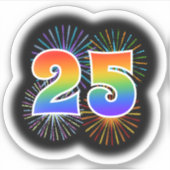 Fun Fireworks + Rainbow Pattern "25" Event # Sticker (Voorkant)
