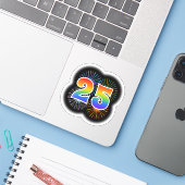 Fun Fireworks + Rainbow Pattern "25" Event # Sticker (Laptop met iPhone)