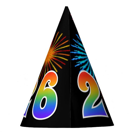 Fun Fireworks + Rainbow Pattern "26" Birthday # Feesthoedjes (Achterkant)
