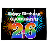 Fun Fireworks + Rainbow Pattern "26" Birthday # Groot Cadeauzakje (Achterkant)