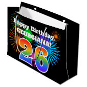 Fun Fireworks + Rainbow Pattern "26" Birthday # Groot Cadeauzakje (Voorkant Gekanteld)