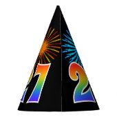 Fun Fireworks + Rainbow Pattern "27" Birthday # Feesthoedjes (Achterkant)