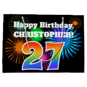 Fun Fireworks + Rainbow Pattern "27" Birthday # Groot Cadeauzakje (Achterkant)
